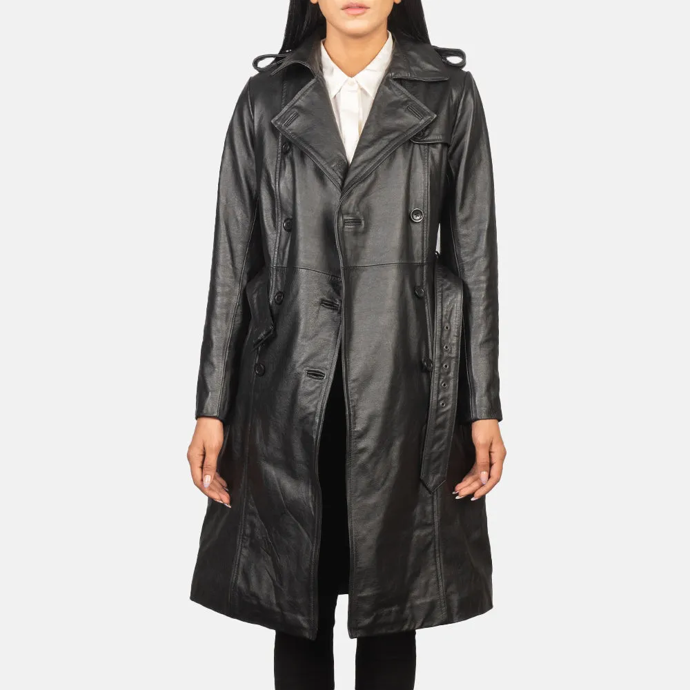 Plucky Double Breasted Leather Coat