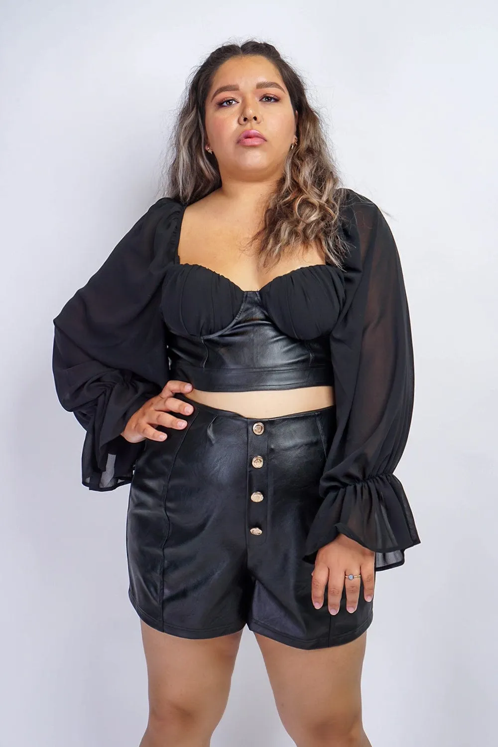 Plus Faux Leather Gold Button Shorts