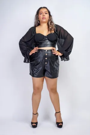 Plus Faux Leather Gold Button Shorts