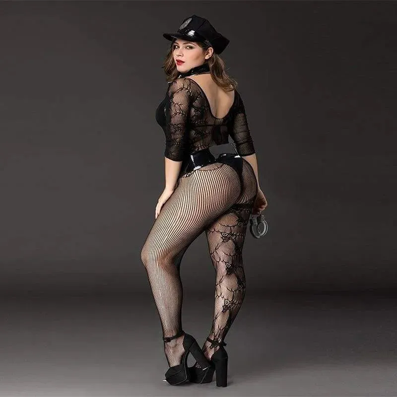 Plus Size Policewoman - Sexy Police Costume PU Leather Military Uniform Erotic Clubwear Lingerie