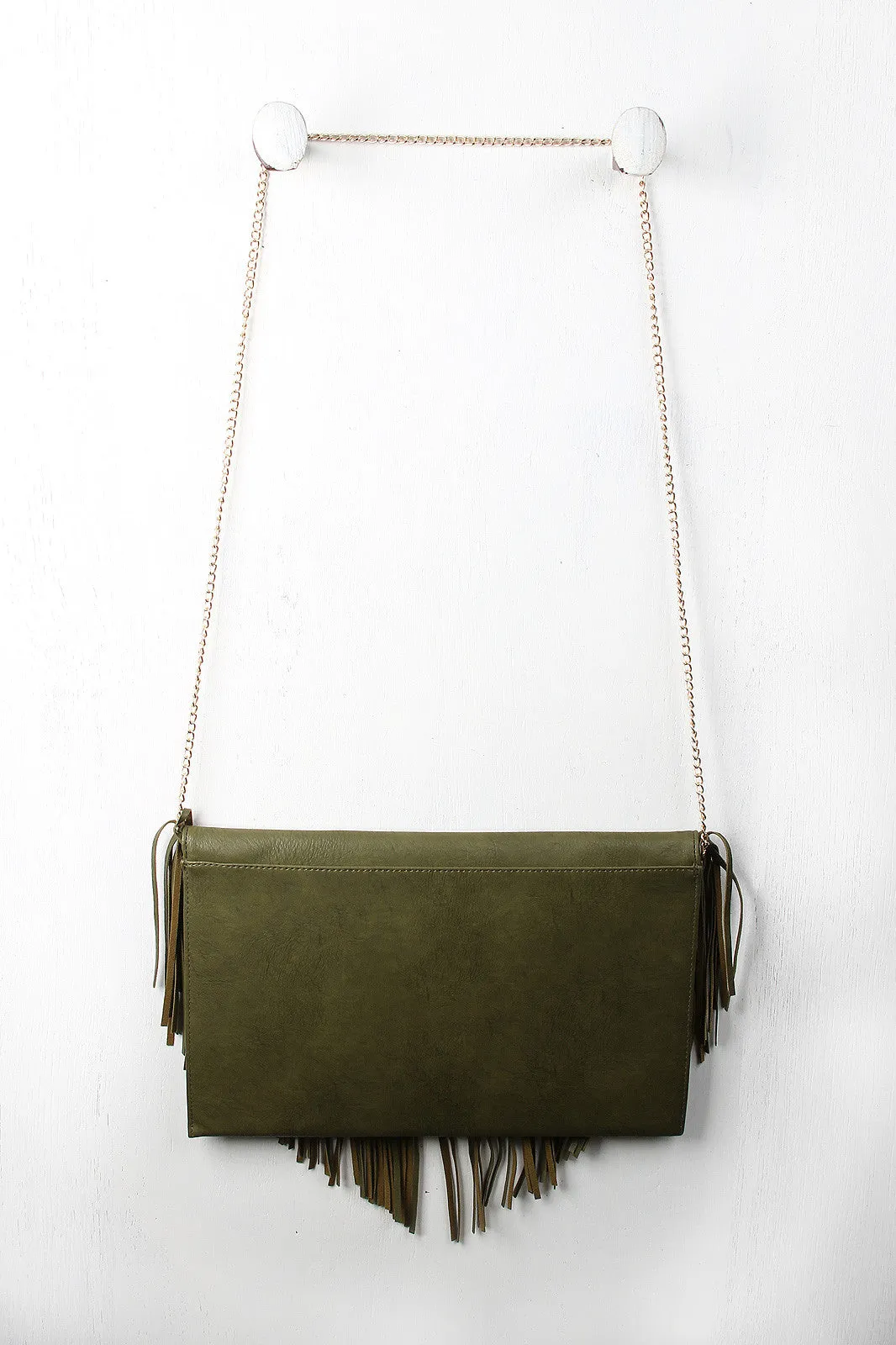 Pointed Fringe Flap Envelope Bag
