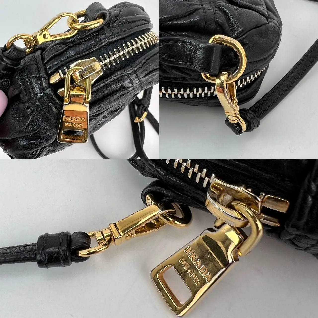 Prada Napa Gaufre Argilla Mini Leather Zip Top Crossbody Bag