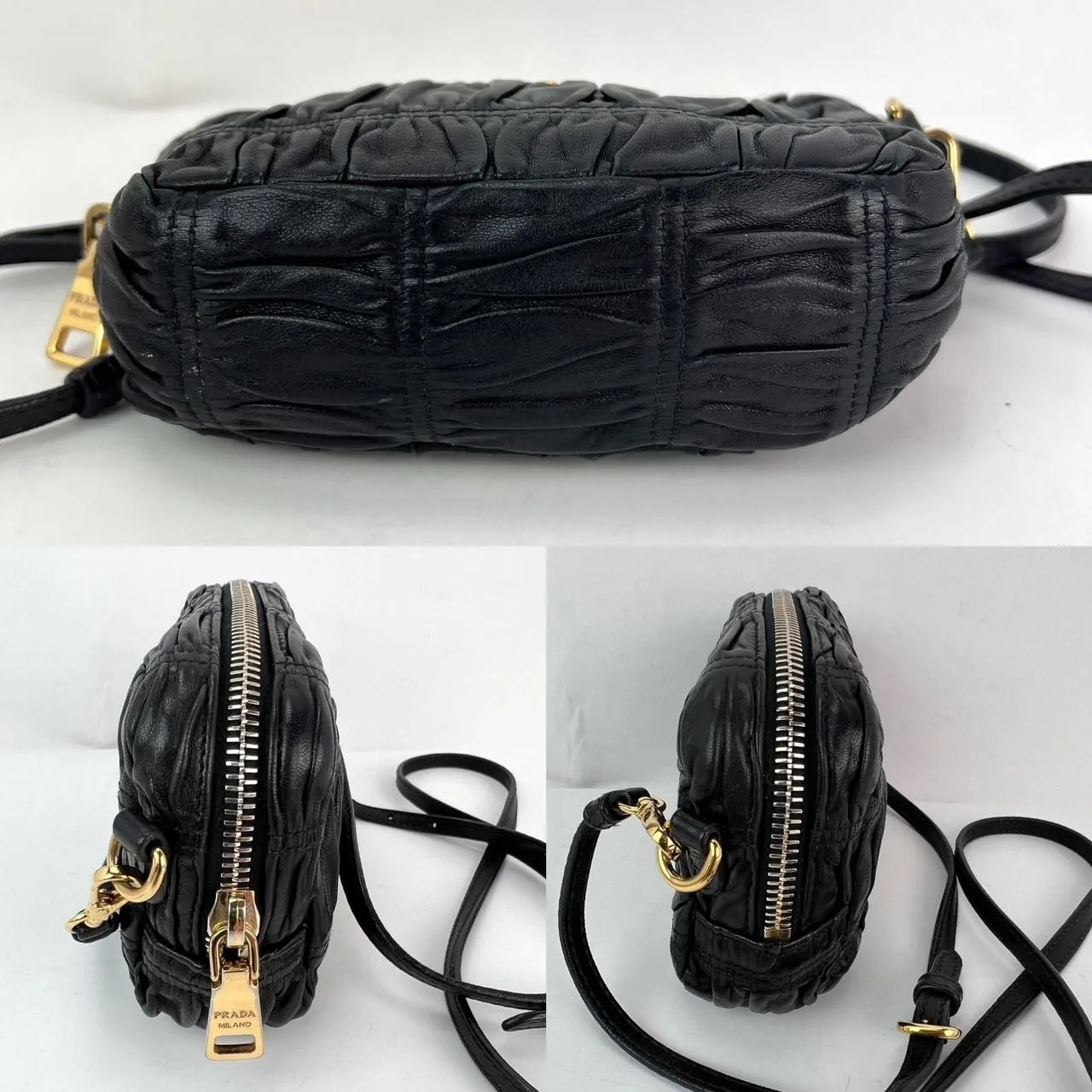 Prada Napa Gaufre Argilla Mini Leather Zip Top Crossbody Bag