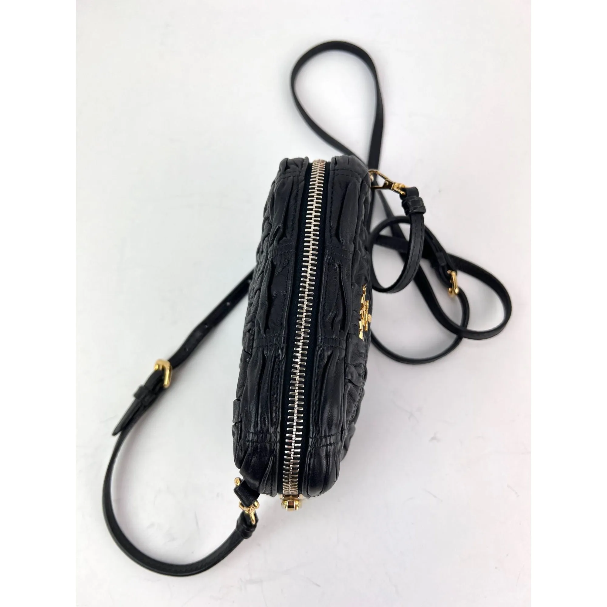 Prada Napa Gaufre Argilla Mini Leather Zip Top Crossbody Bag
