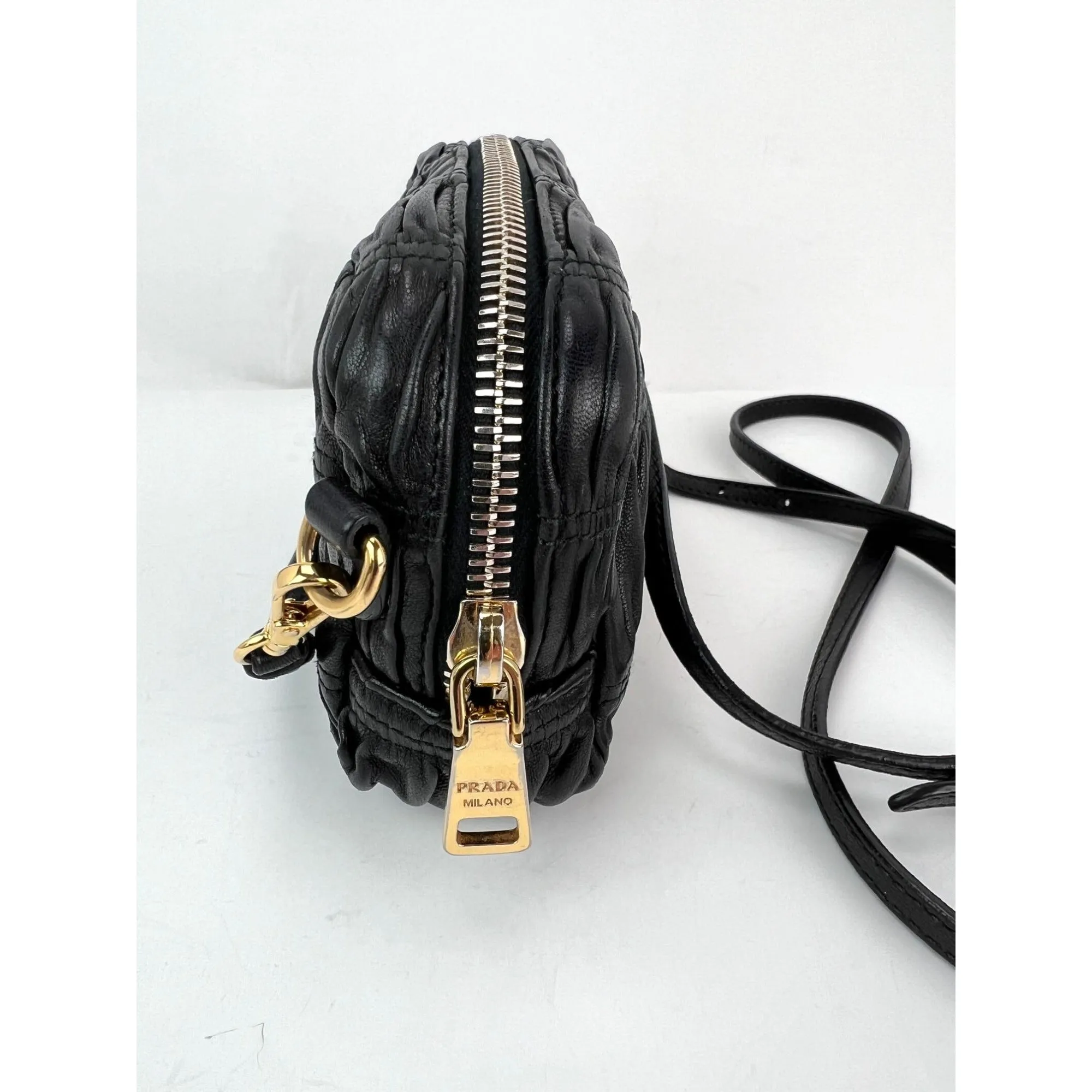 Prada Napa Gaufre Argilla Mini Leather Zip Top Crossbody Bag