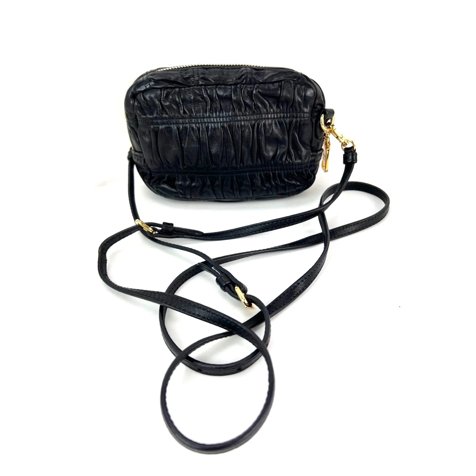Prada Napa Gaufre Argilla Mini Leather Zip Top Crossbody Bag