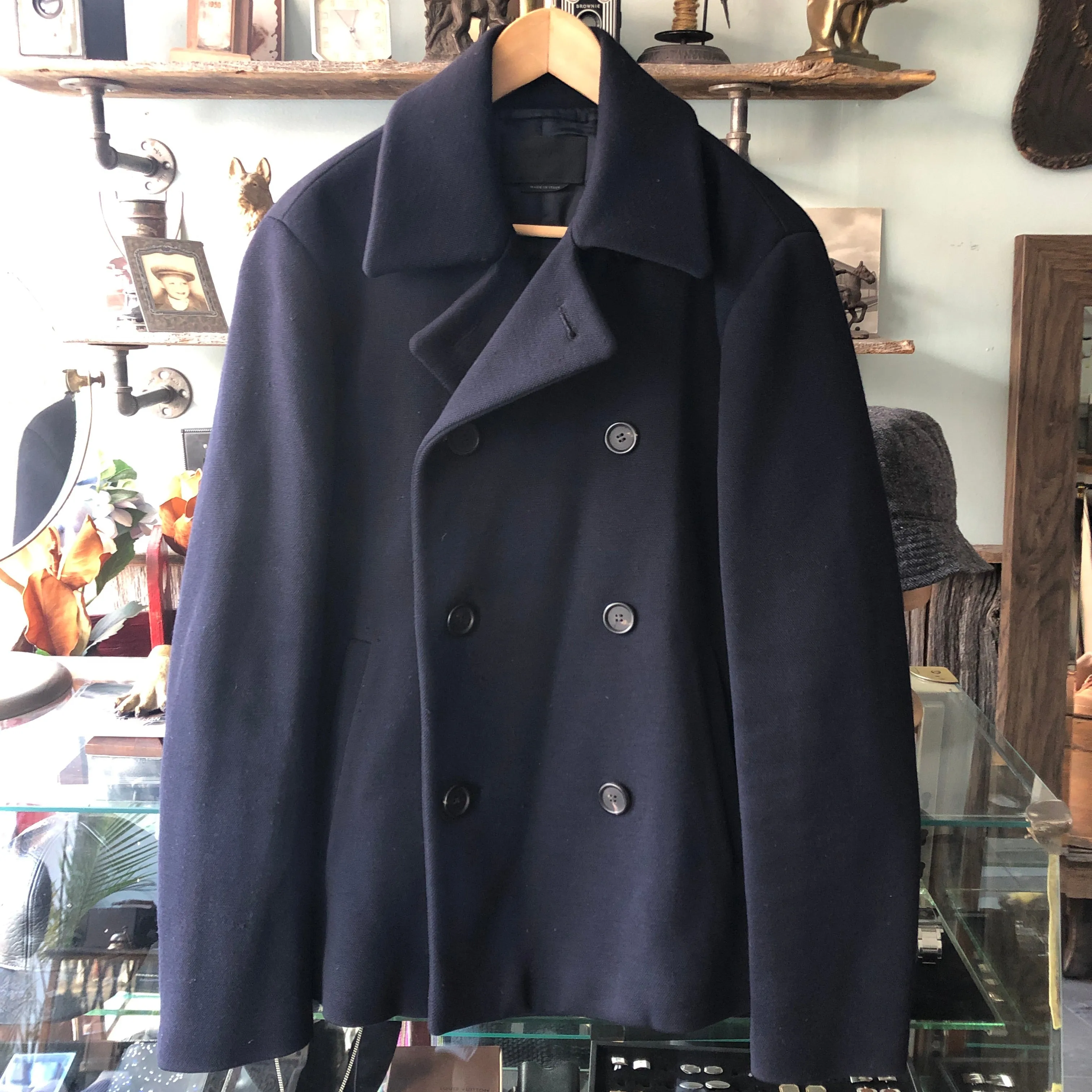 Prada Thick Navy Wool Peacoat - M