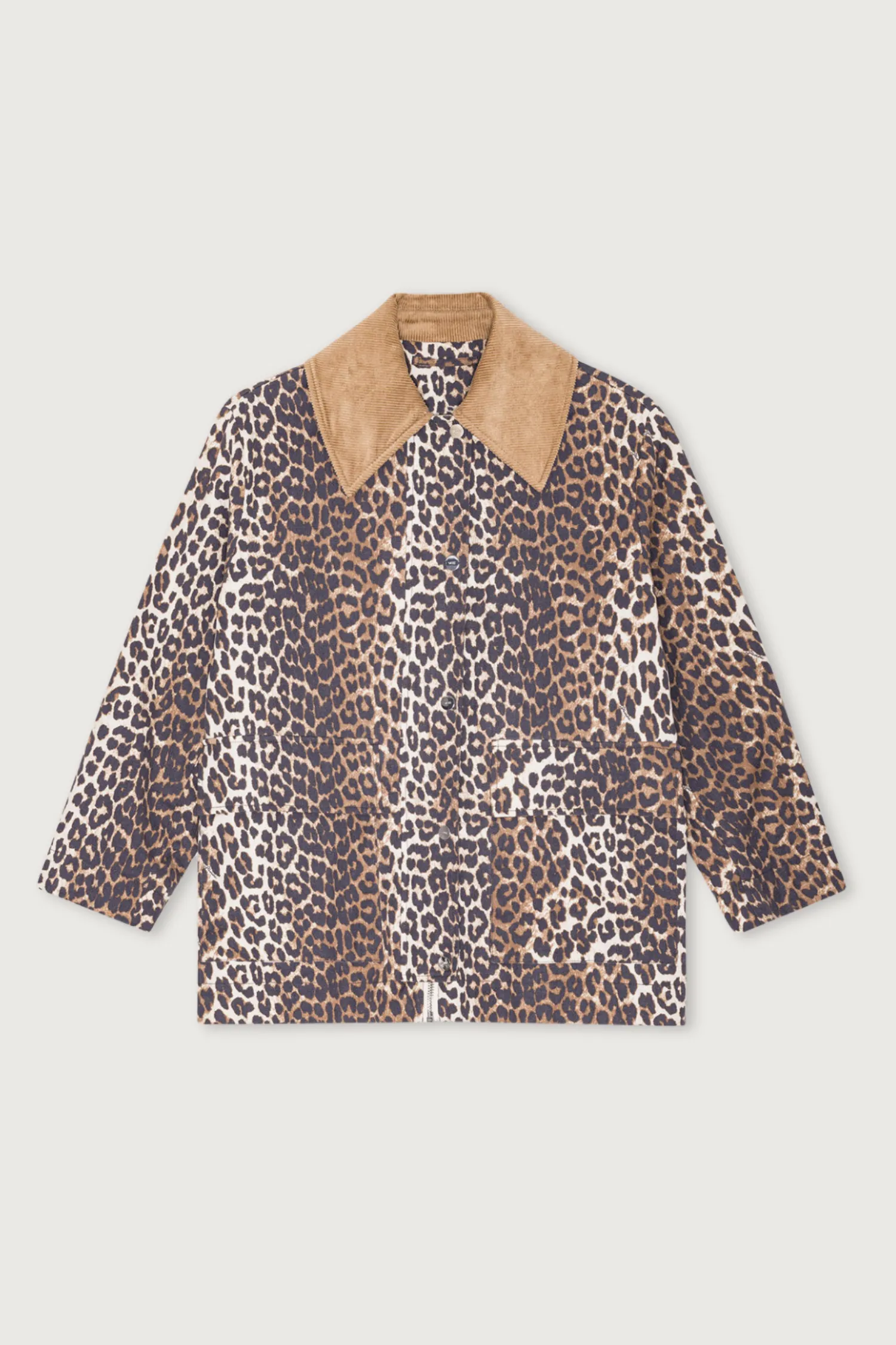 Printed Canvas Midi Leopard Jacket