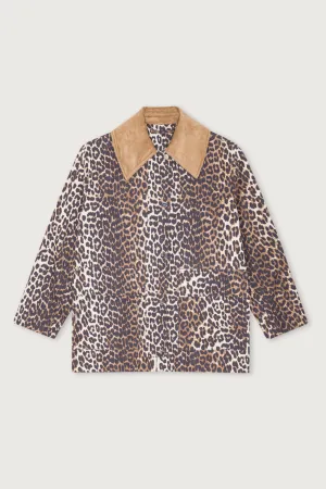 Printed Canvas Midi Leopard Jacket