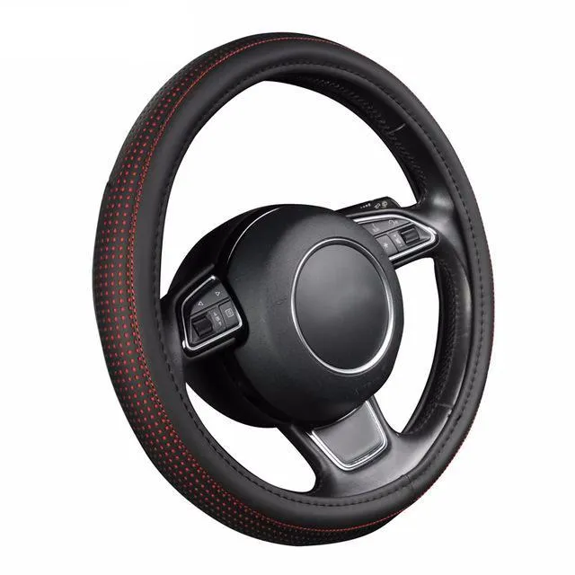 Pu Leather Car Steering Wheel Cover With Red/Blue Dot