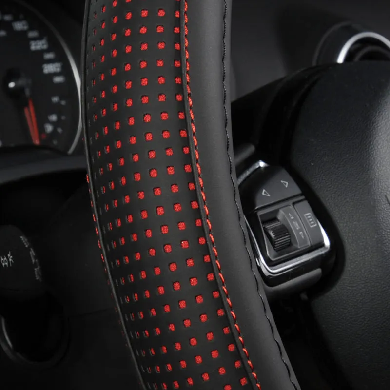 Pu Leather Car Steering Wheel Cover With Red/Blue Dot