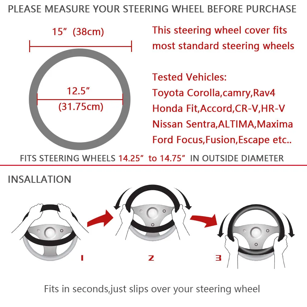 Pu Leather Car Steering Wheel Cover With Red/Blue Dot