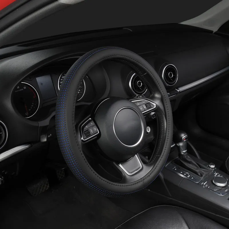 Pu Leather Car Steering Wheel Cover With Red/Blue Dot