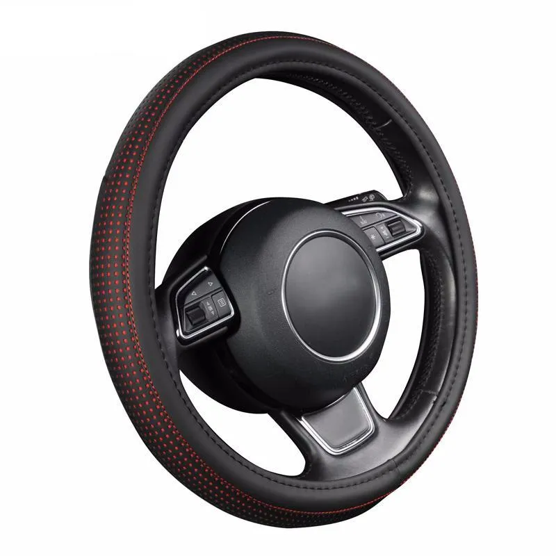 Pu Leather Car Steering Wheel Cover With Red/Blue Dot