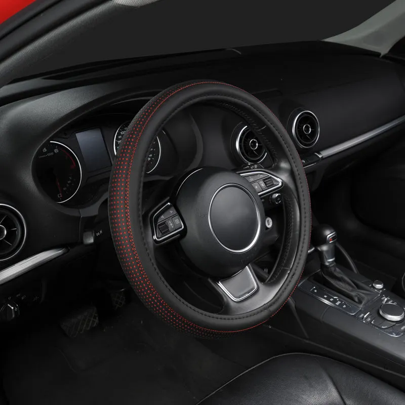 Pu Leather Car Steering Wheel Cover With Red/Blue Dot