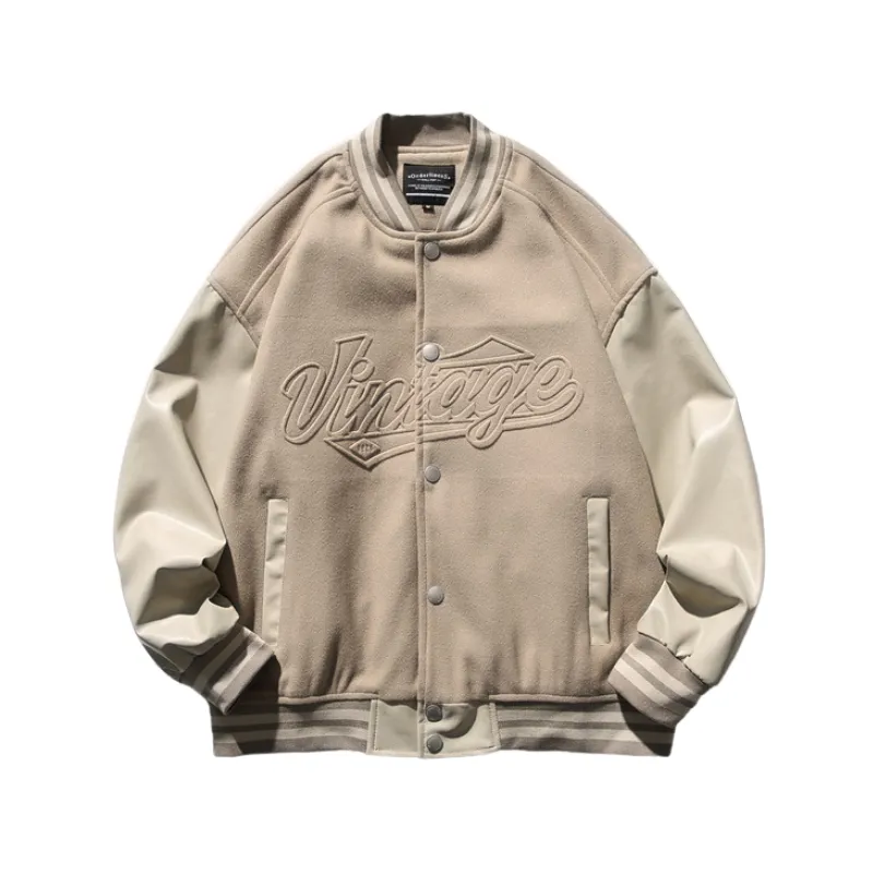 PU Patchwork Letter Leather Jacket
