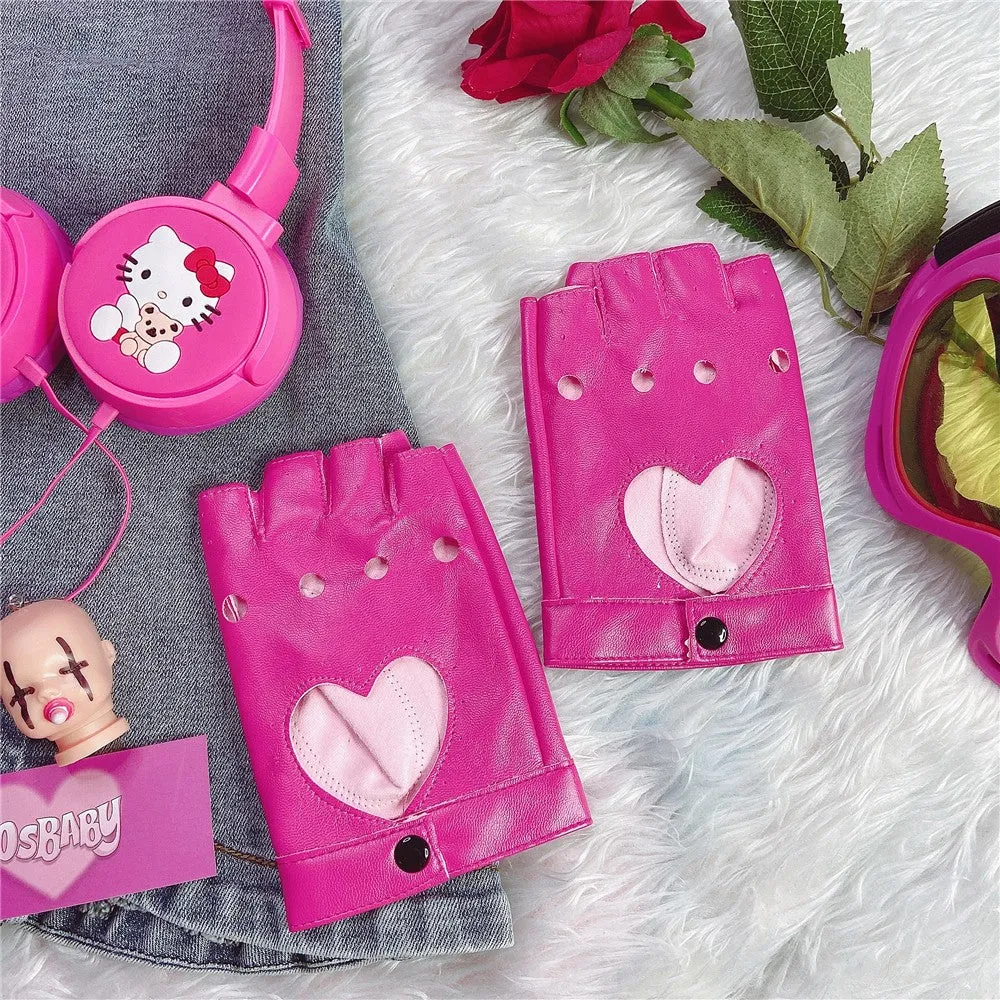 Punk heart hollow gloves yc25006