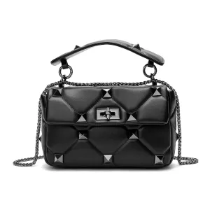 Quilted and Studded Sheepskin Leather Shoulder Bag