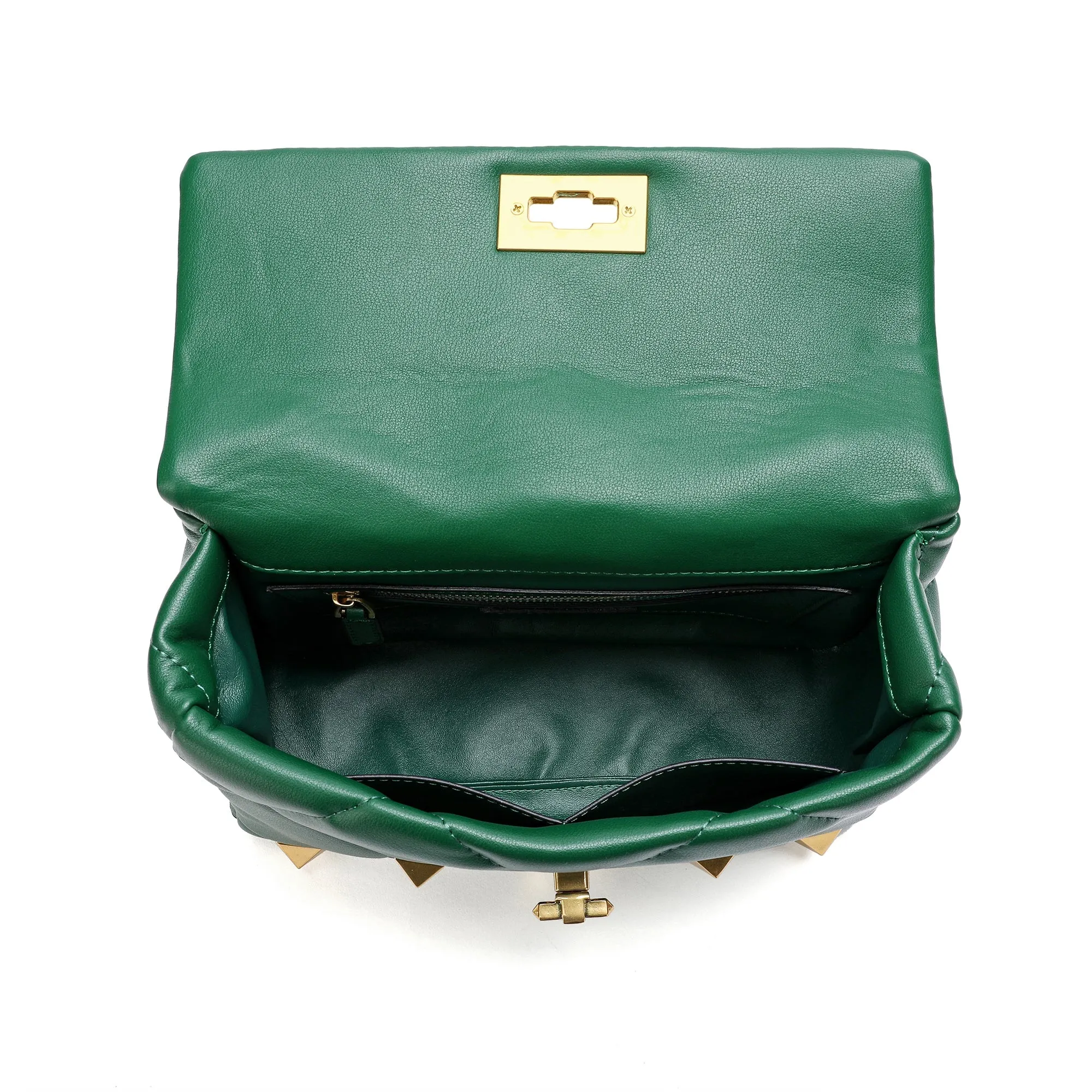 Quilted and Studded Sheepskin Leather Shoulder Bag