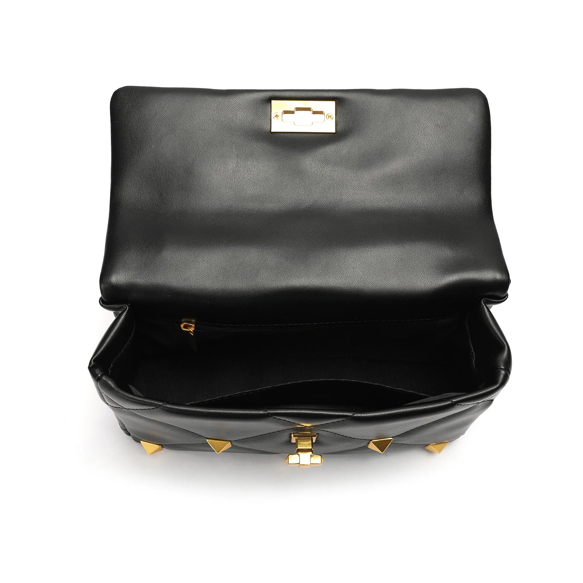 Quilted and Studded Sheepskin Leather Shoulder Bag