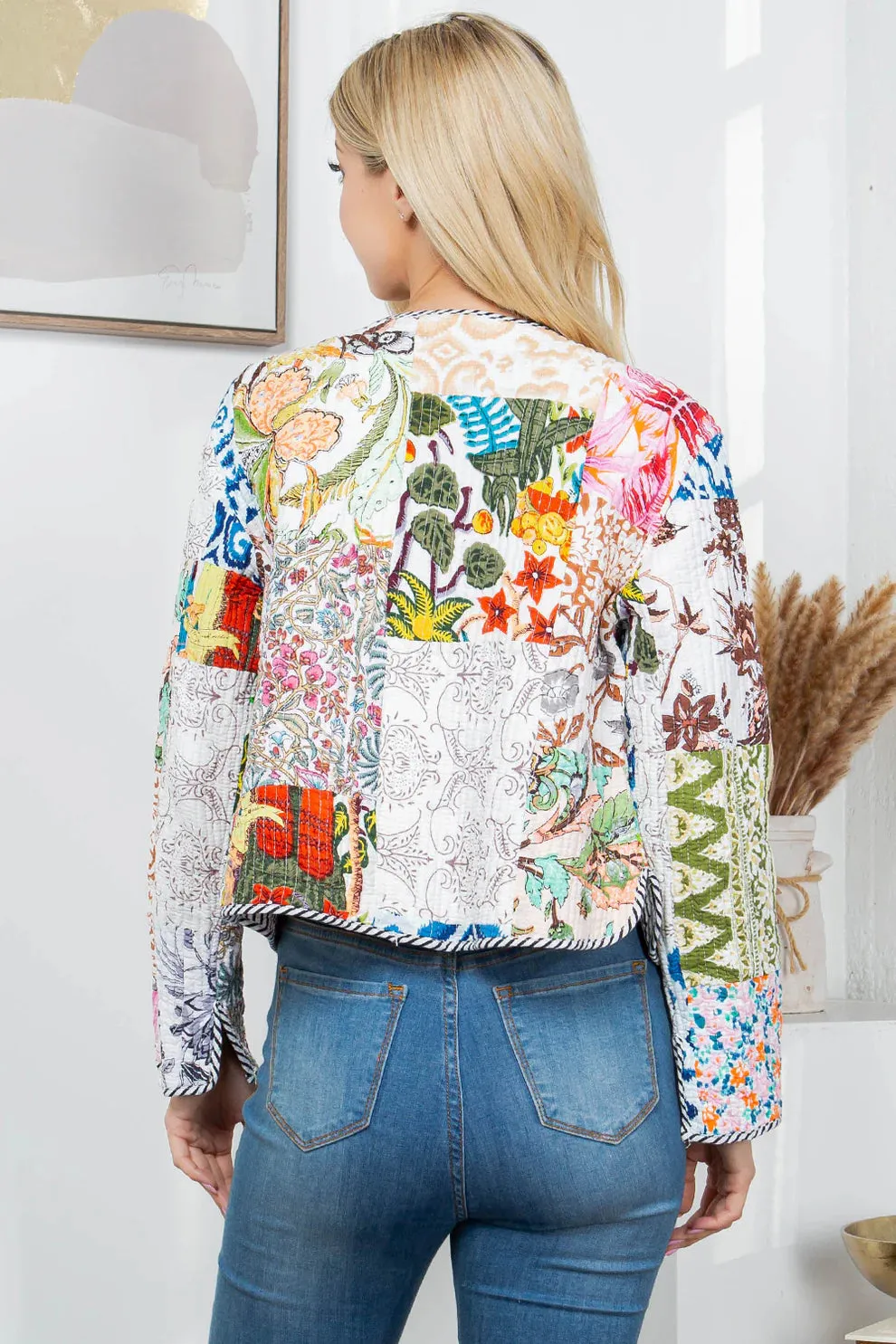 Quilted Patch Cotton Jacket - White