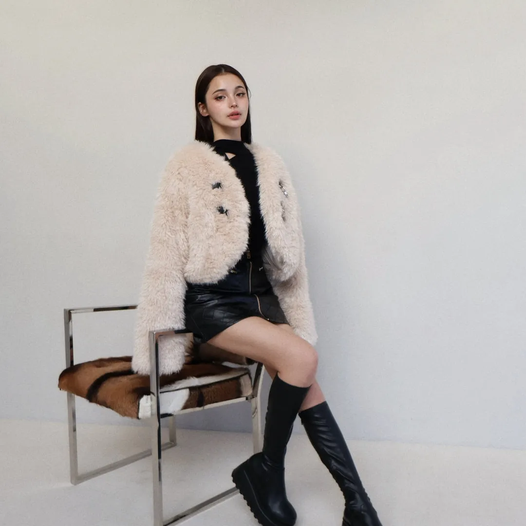 Quilted zipped leather miniskirt