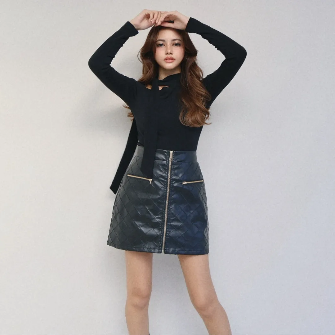 Quilted zipped leather miniskirt
