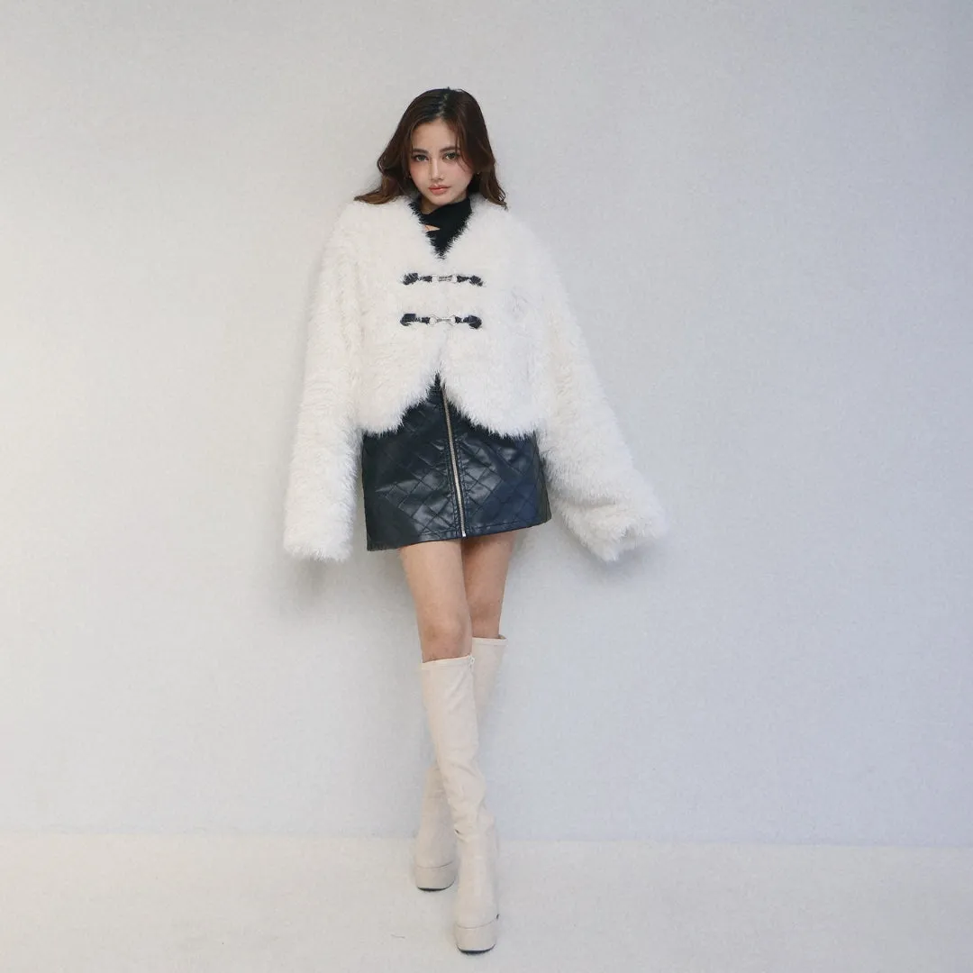 Quilted zipped leather miniskirt
