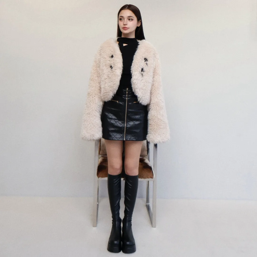 Quilted zipped leather miniskirt