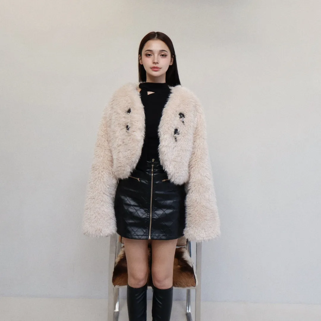 Quilted zipped leather miniskirt