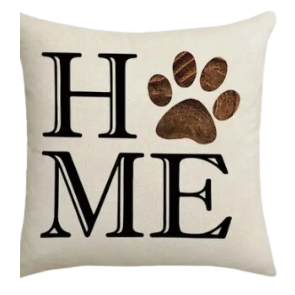 "HOME" Set Dog Throw Pillow Cover (*No Insert) Linen Blend (Canvas) 18X18 Set of 2
