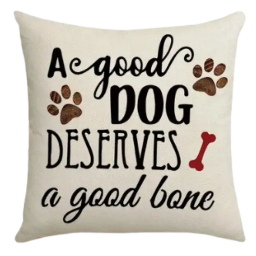"HOME" Set Dog Throw Pillow Cover (*No Insert) Linen Blend (Canvas) 18X18 Set of 2