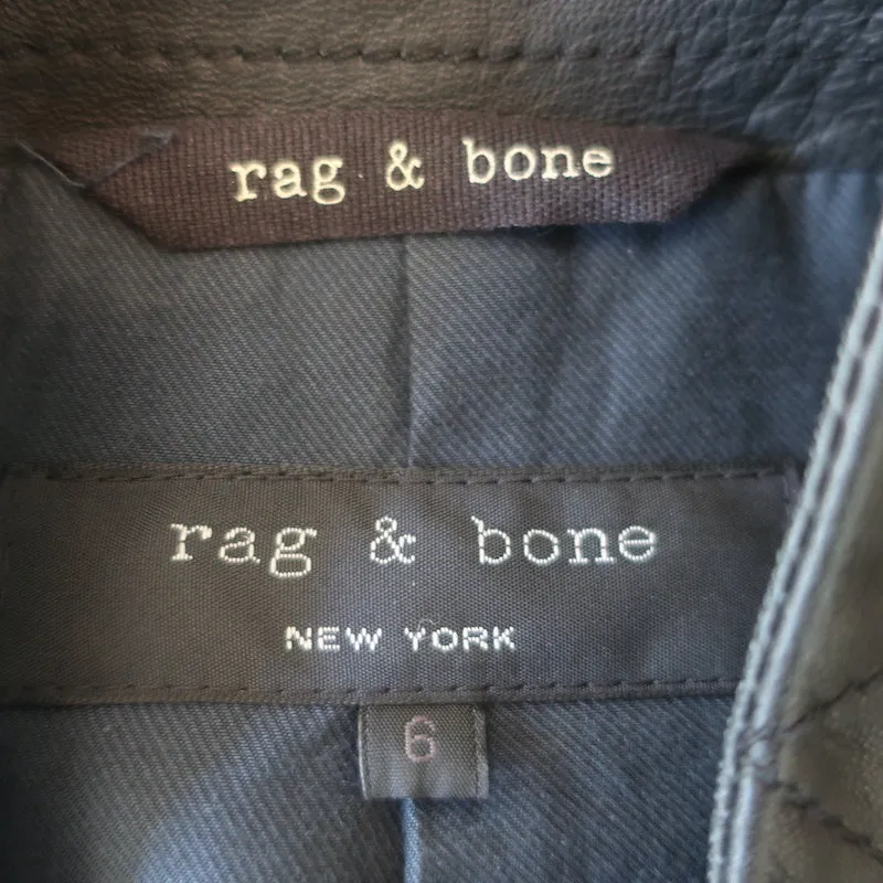 Rag & Bone Leather Quilted-Sleeve Jacket Black Size 6