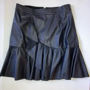 Rebecca Taylor Vegan Leather Ruffled Skirt Dark Navy 6