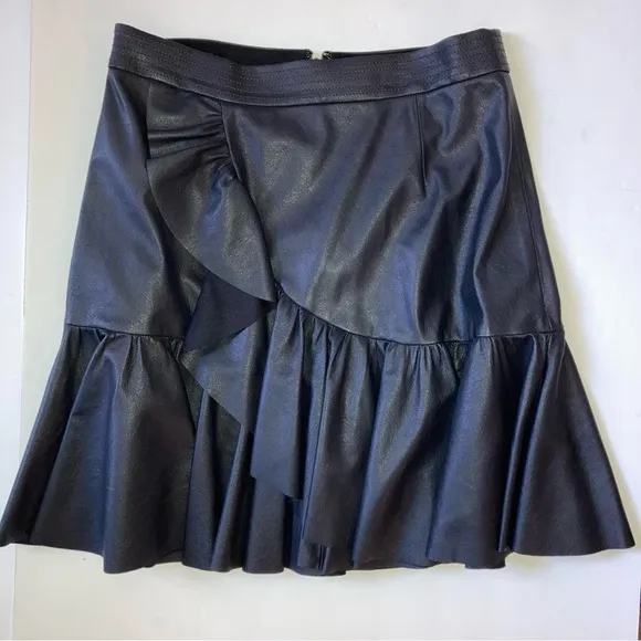 Rebecca Taylor Vegan Leather Ruffled Skirt Dark Navy 6