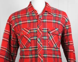 Red, Green, Black & White Striped Flannel Shirt Jacket -  Size XL