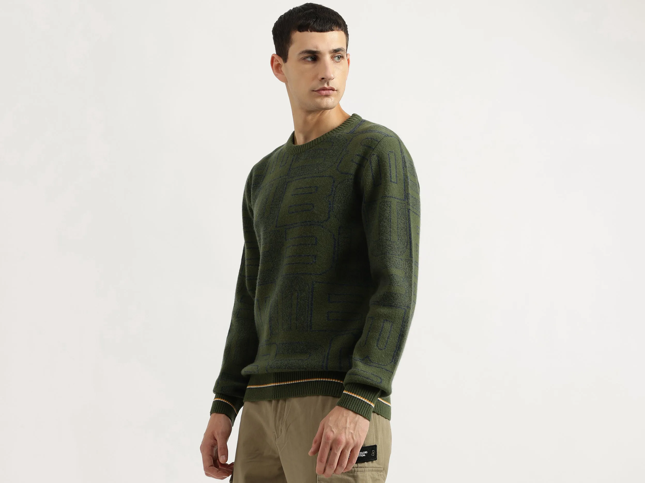 Regular Fit Round Neck Typography Sweater