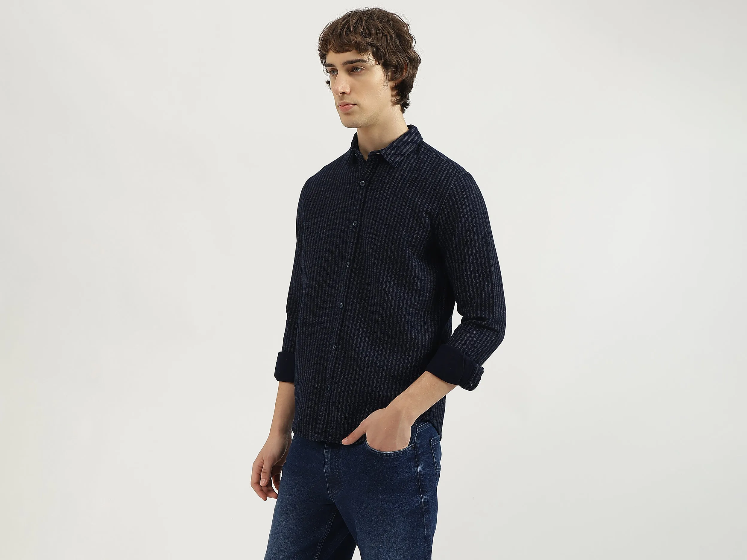 Regular Fit Spread Collar Striped Shirt