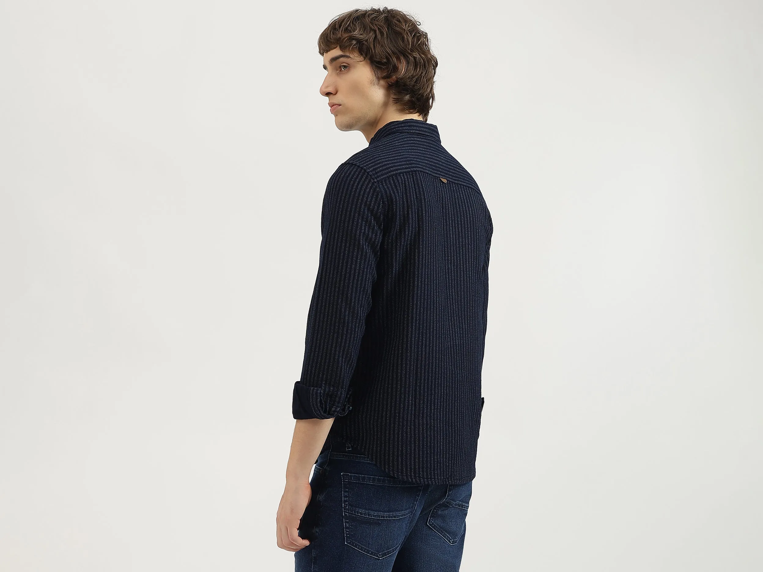 Regular Fit Spread Collar Striped Shirt