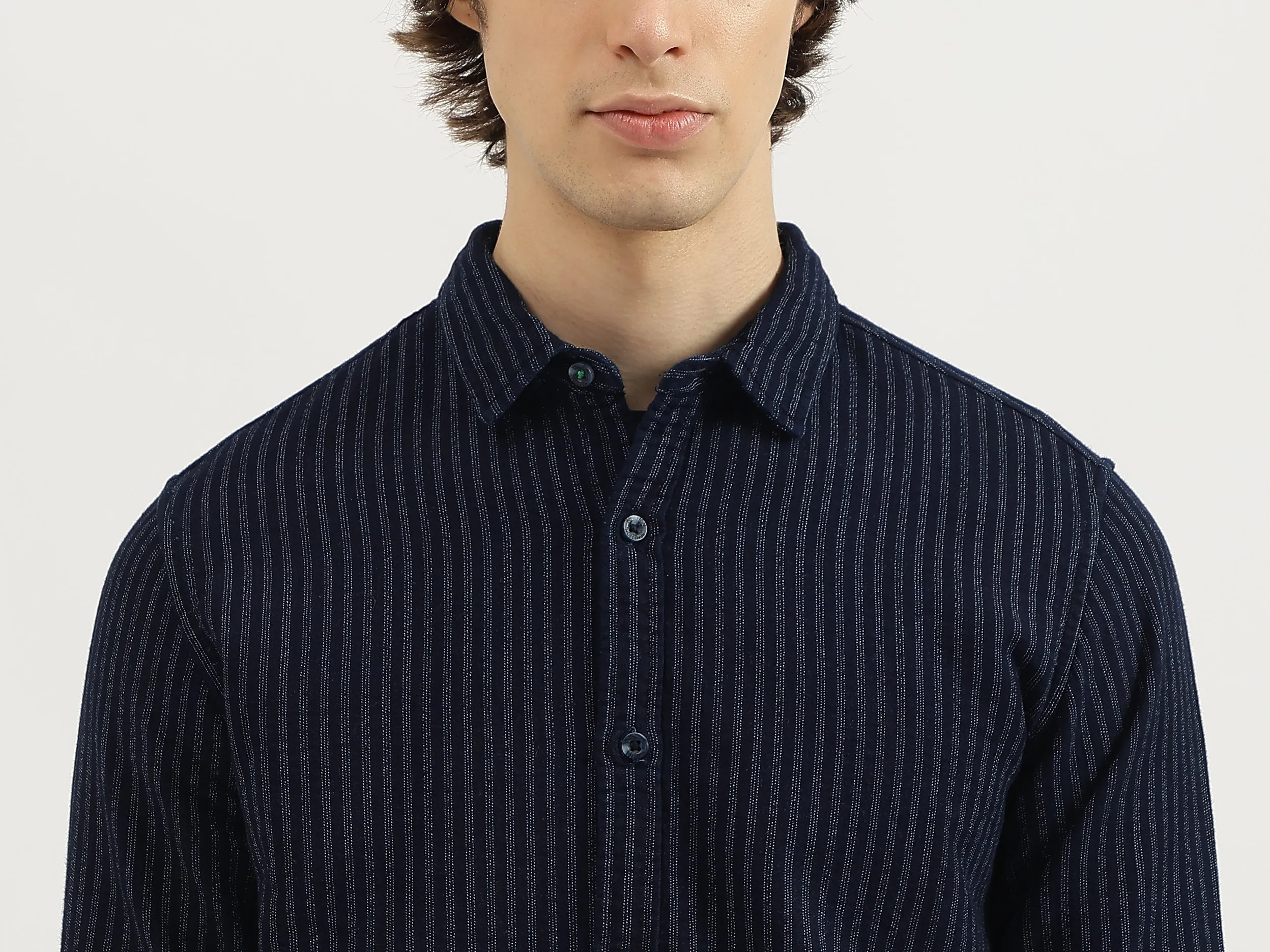 Regular Fit Spread Collar Striped Shirt