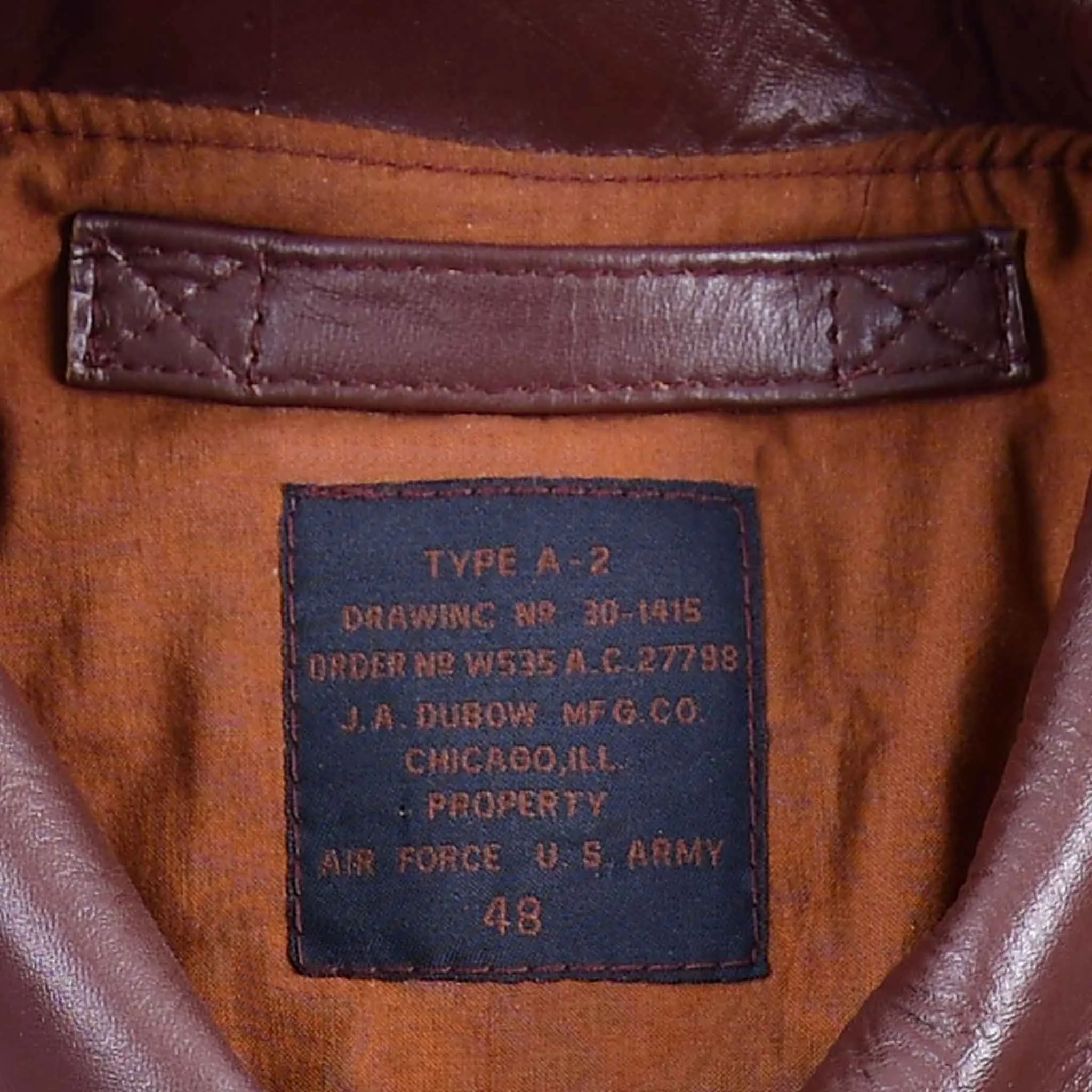 Repro A2 J. A. Dubow Mfg Co Contract 27798 Horsehide Reddish Brown Leather Flight Jacket