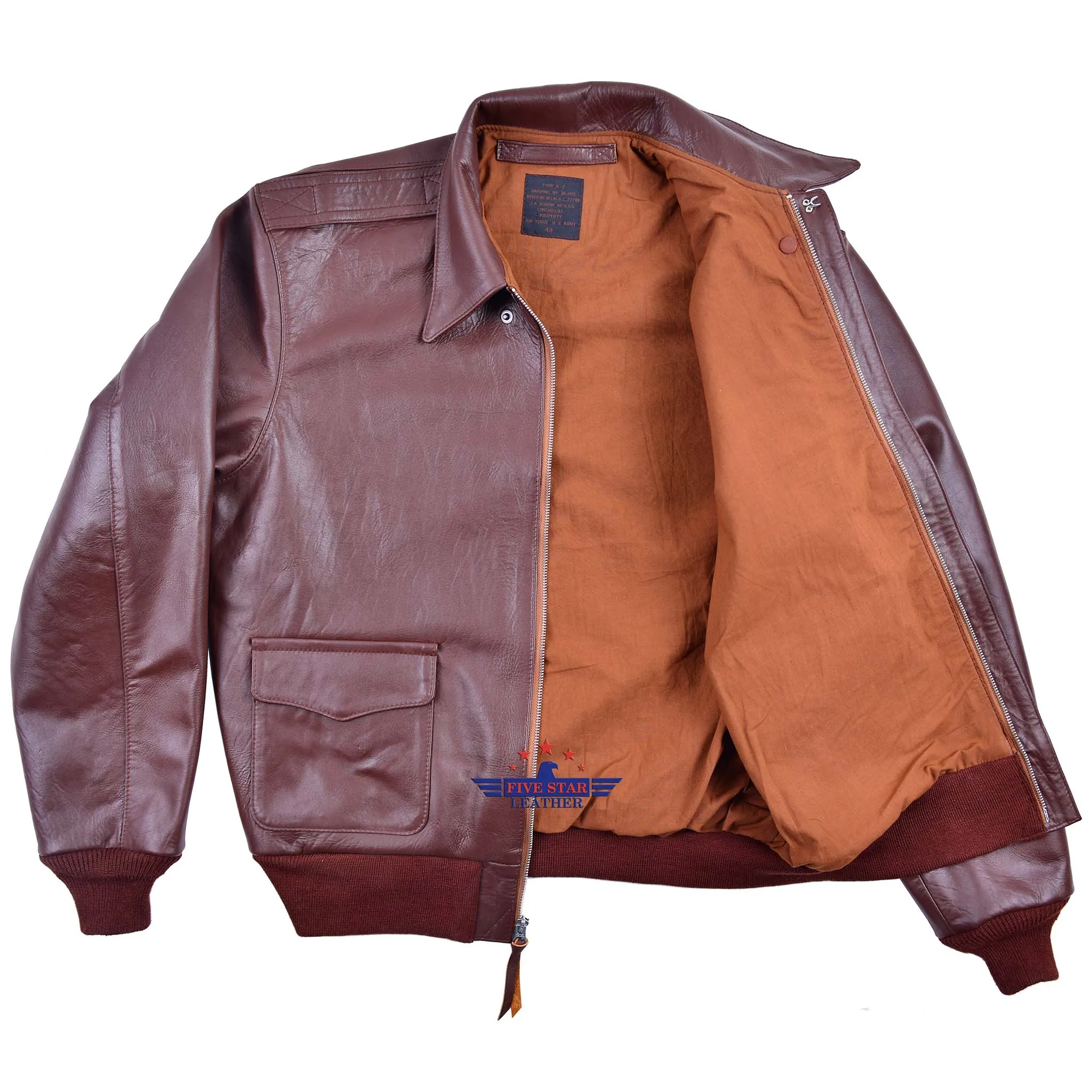 Repro A2 J. A. Dubow Mfg Co Contract 27798 Horsehide Reddish Brown Leather Flight Jacket