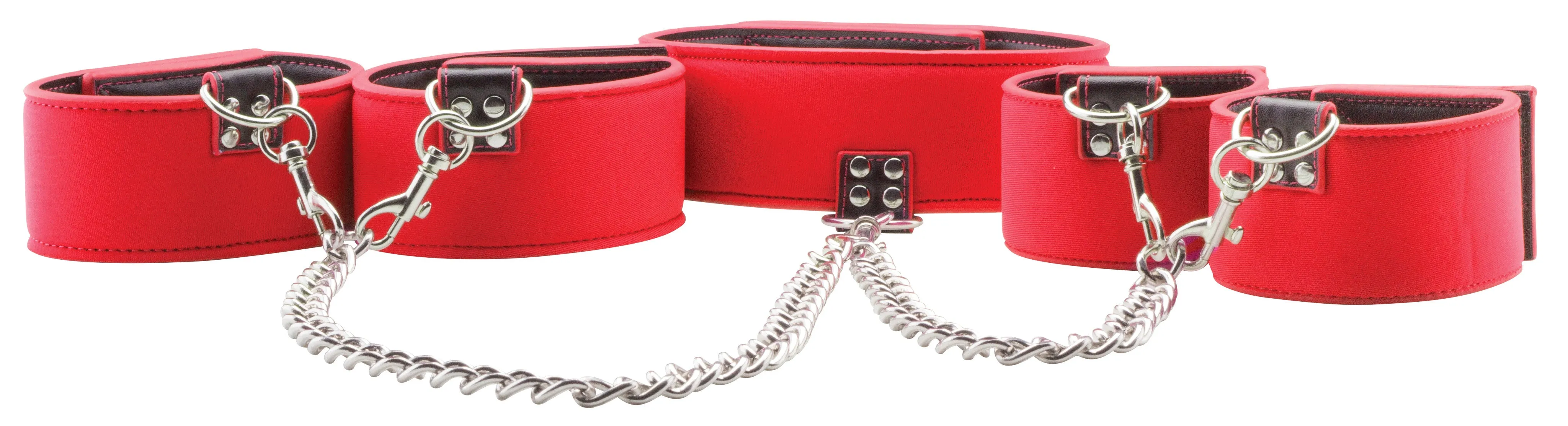 Reversible Collar With Wrist and Ankle Cuffs - Red