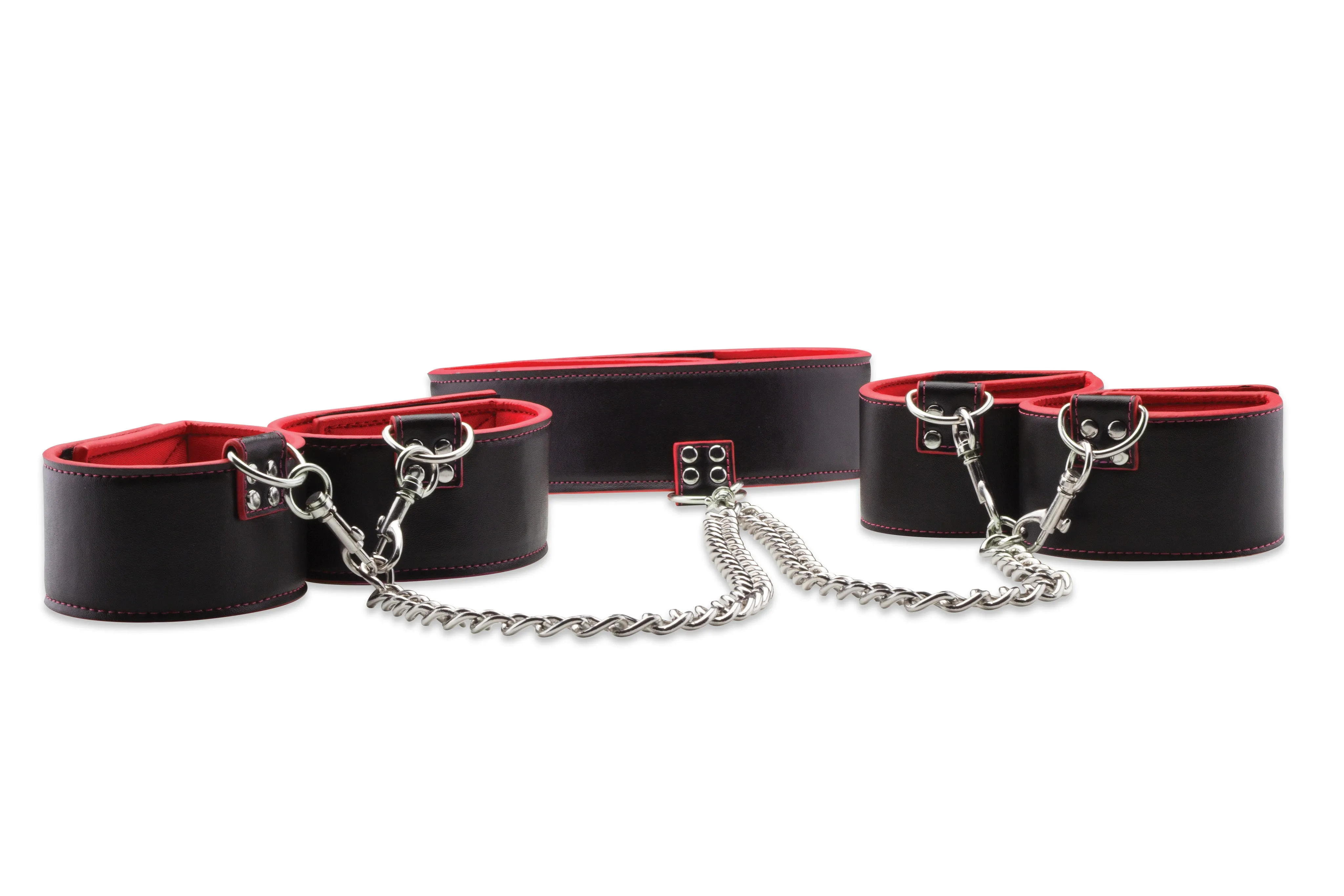 Reversible Collar With Wrist and Ankle Cuffs - Red