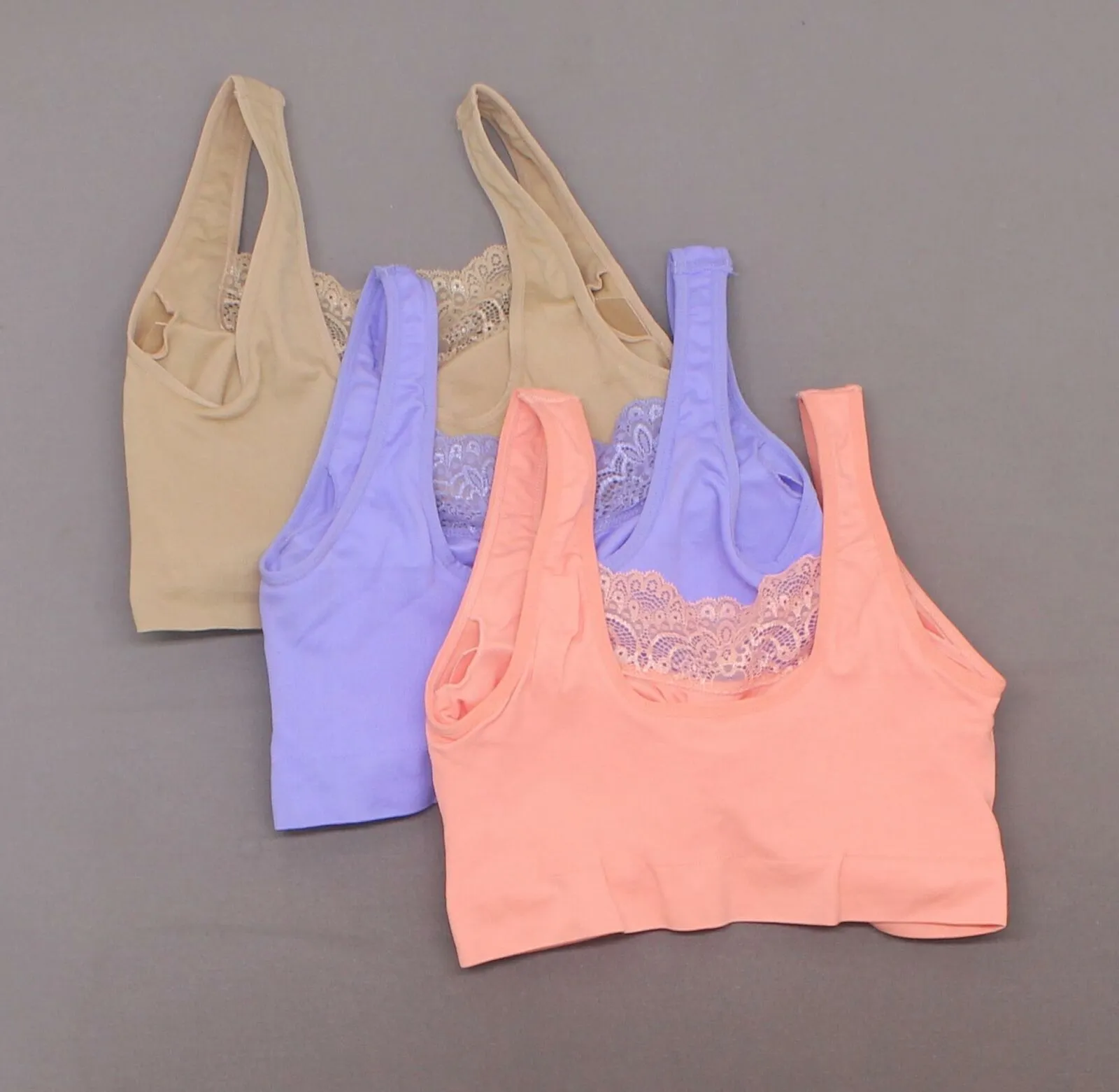 Rhonda Shear 3 Pack Seamless Bras With Lace Inlay Large