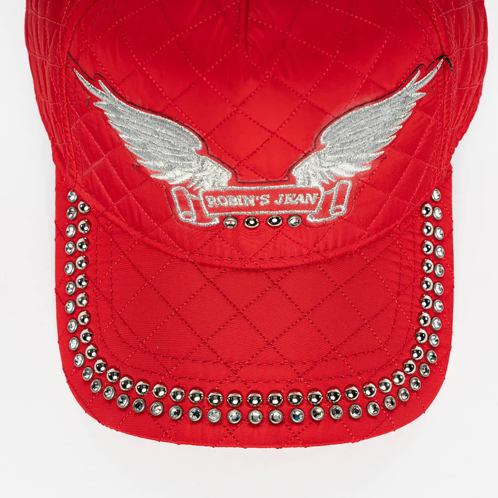 ROBINS  QUILTED CAP IN RED WITH EMBALISHMENT