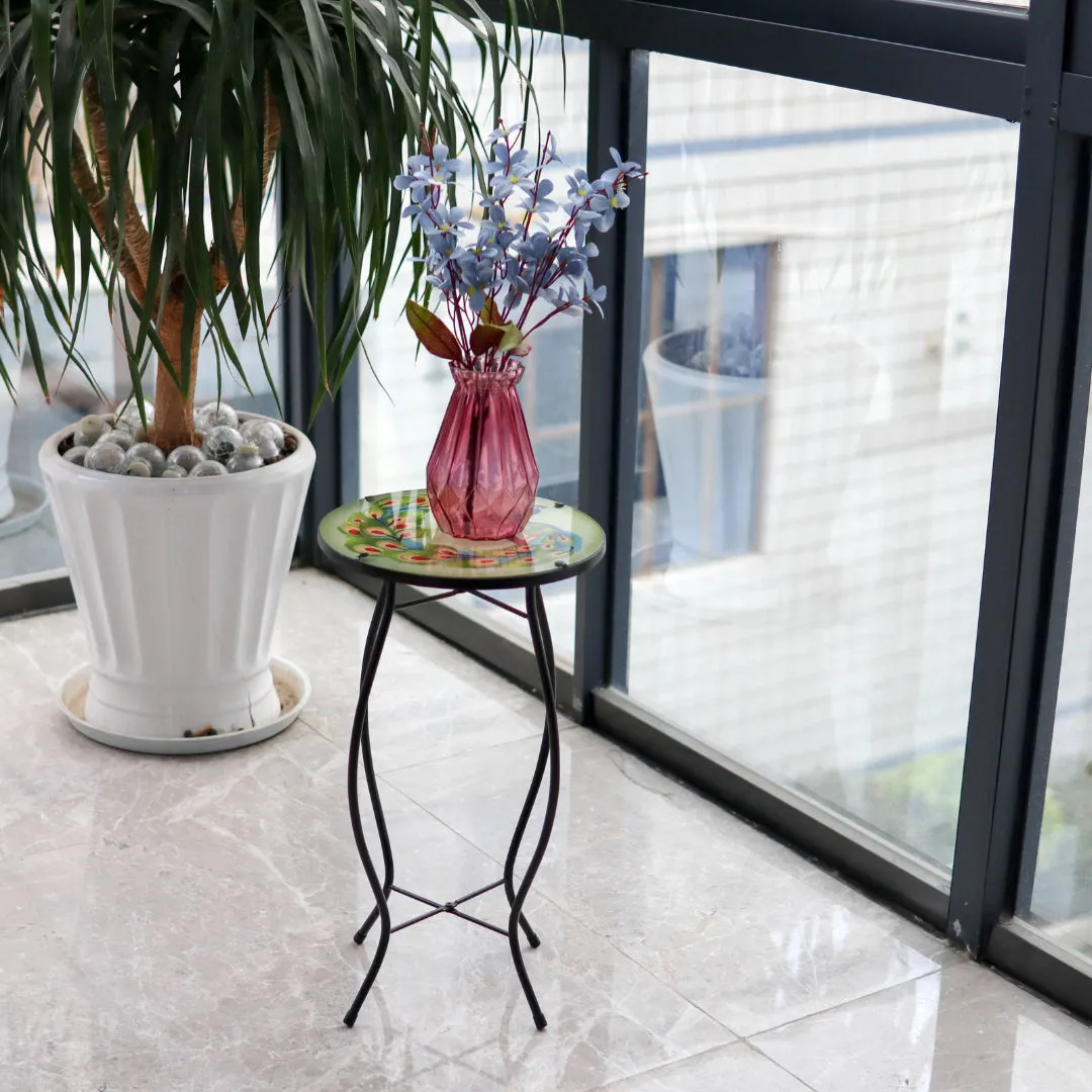 Round Side Mosaic Table With Peacock Design