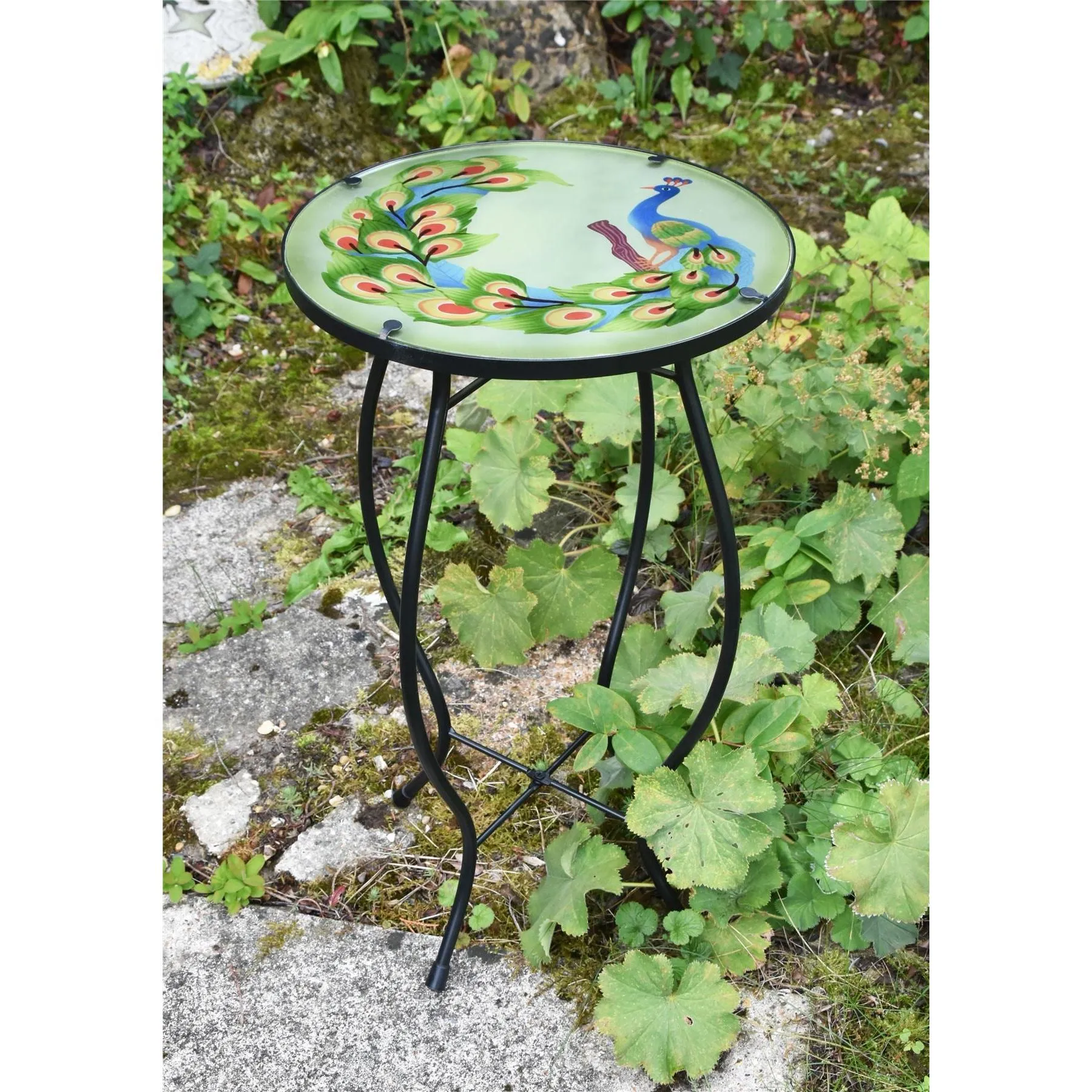 Round Side Mosaic Table With Peacock Design