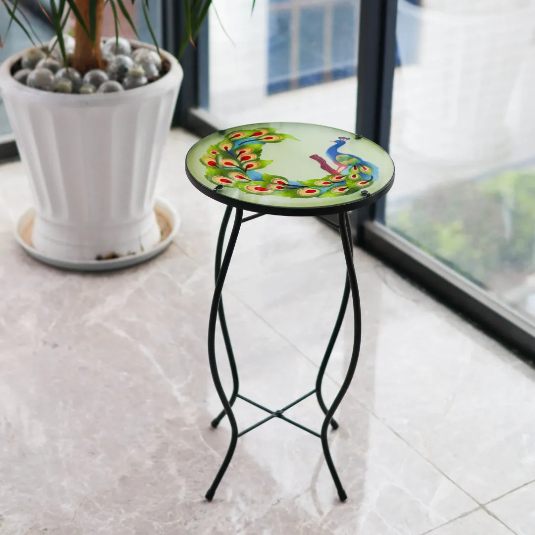 Round Side Mosaic Table With Peacock Design