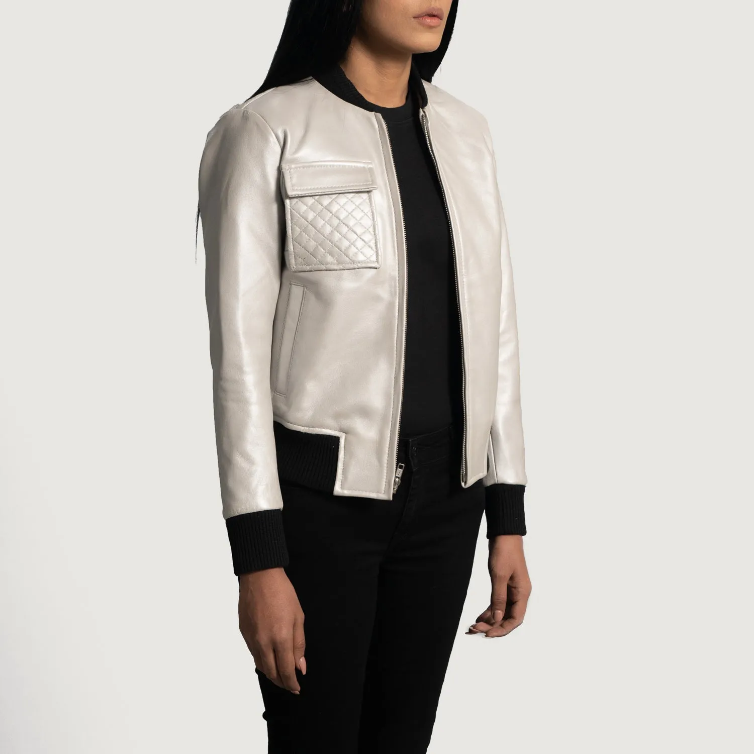 Roxy Silver Leather Bomber Blazer